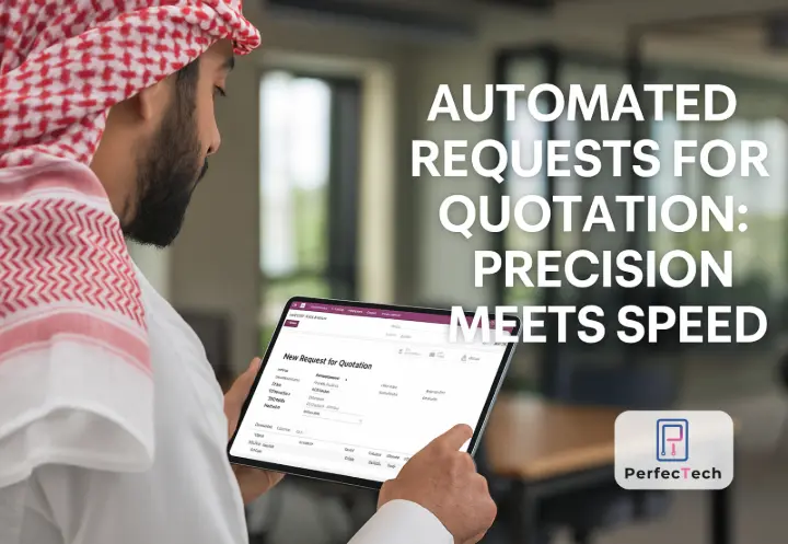 Real Saudi trading professionals managing procurement using Odoo ERP in a modern office