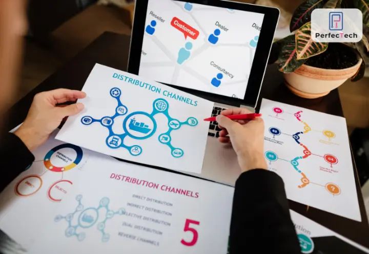 Enterprise distribution channels visualized through ERP architecture for large trading and distribution companies managing multi-channel operations and customer networks